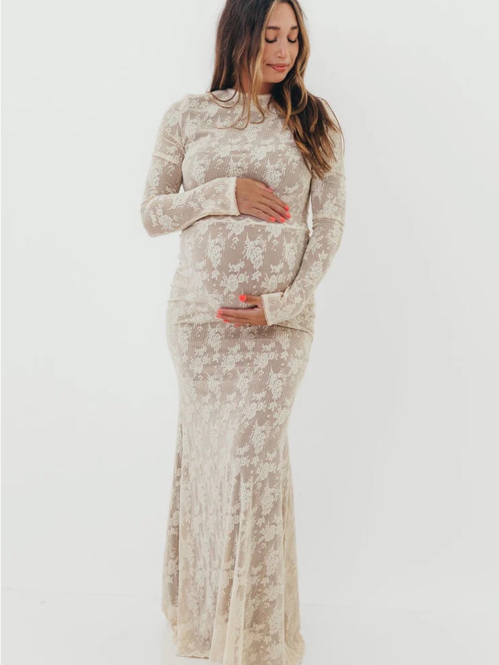 Seraphine Lace Maxi Dress in Cream, Maternity Maxi Dress- Size Sold Out Online